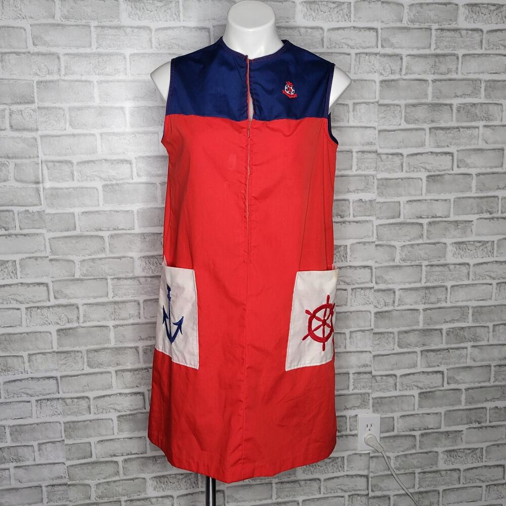Vintage 60s Nautical Color Block Shift Midi Dress, sz Medium - Picture 2 of 11